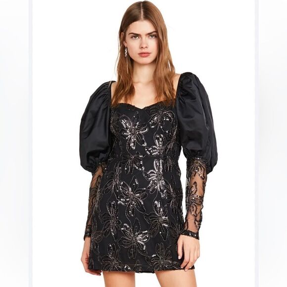 Rotate Birger Christensen Sequin Embellished Puff sleeve Black mini 10 US - Picture 14 of 14